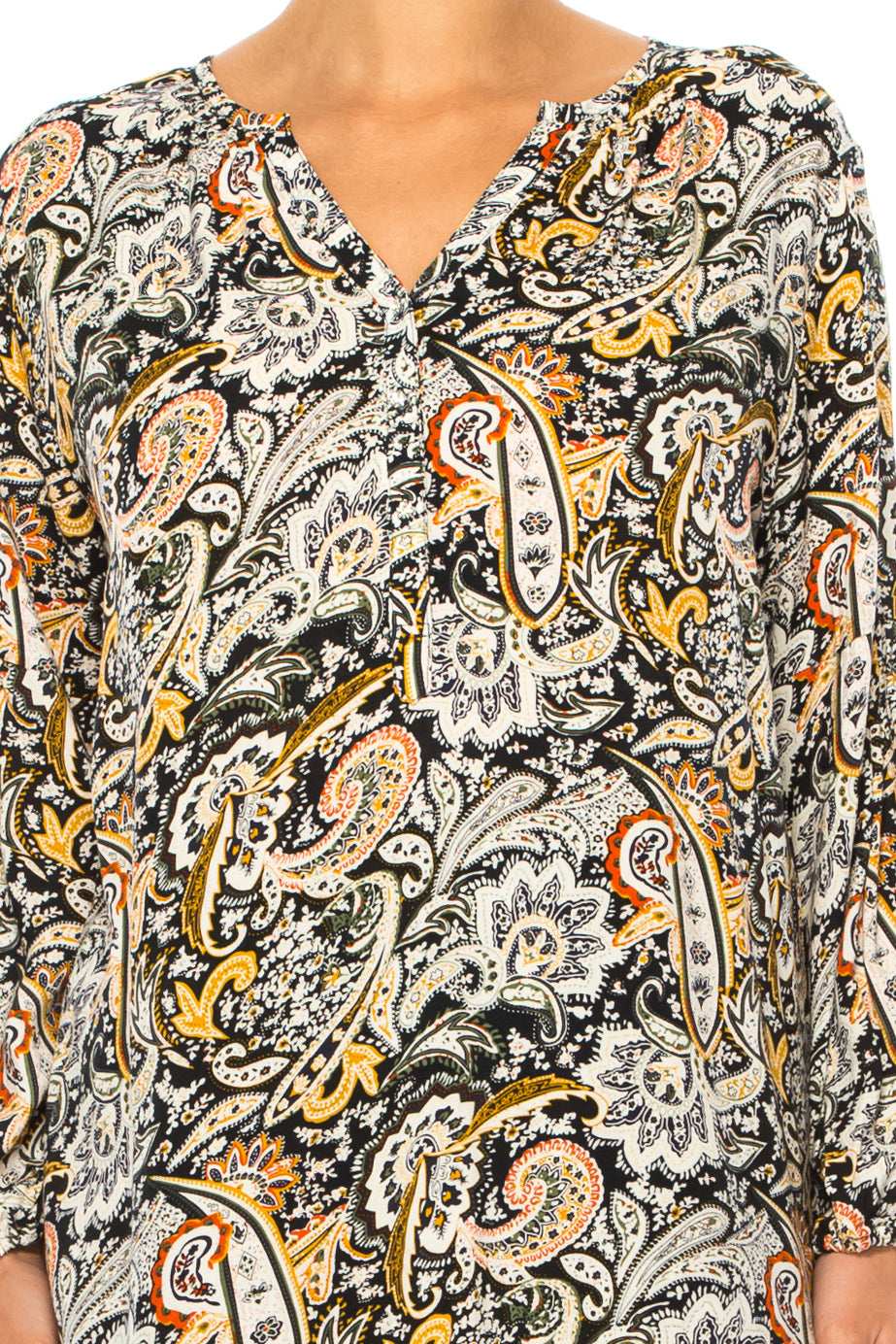 Grand & Greene Long Sleeve Paisley Print Tunic Top