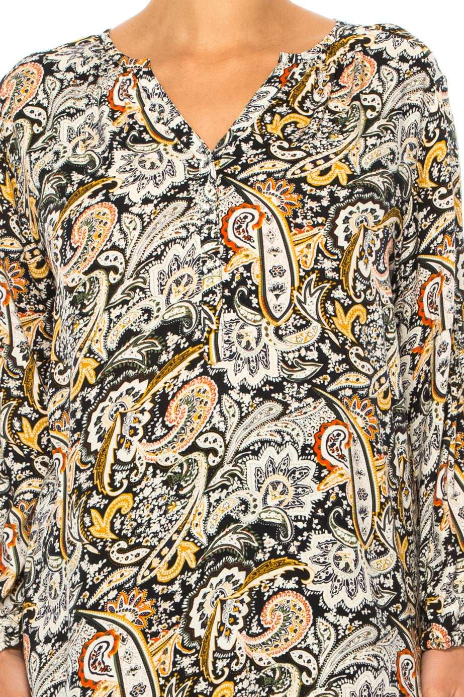 Grand & Greene Long Sleeve Paisley Print Tunic Top