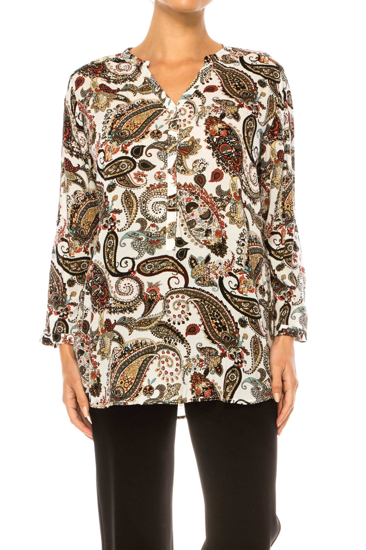 Grand & Greene Long Sleeve Paisley Tunic Top