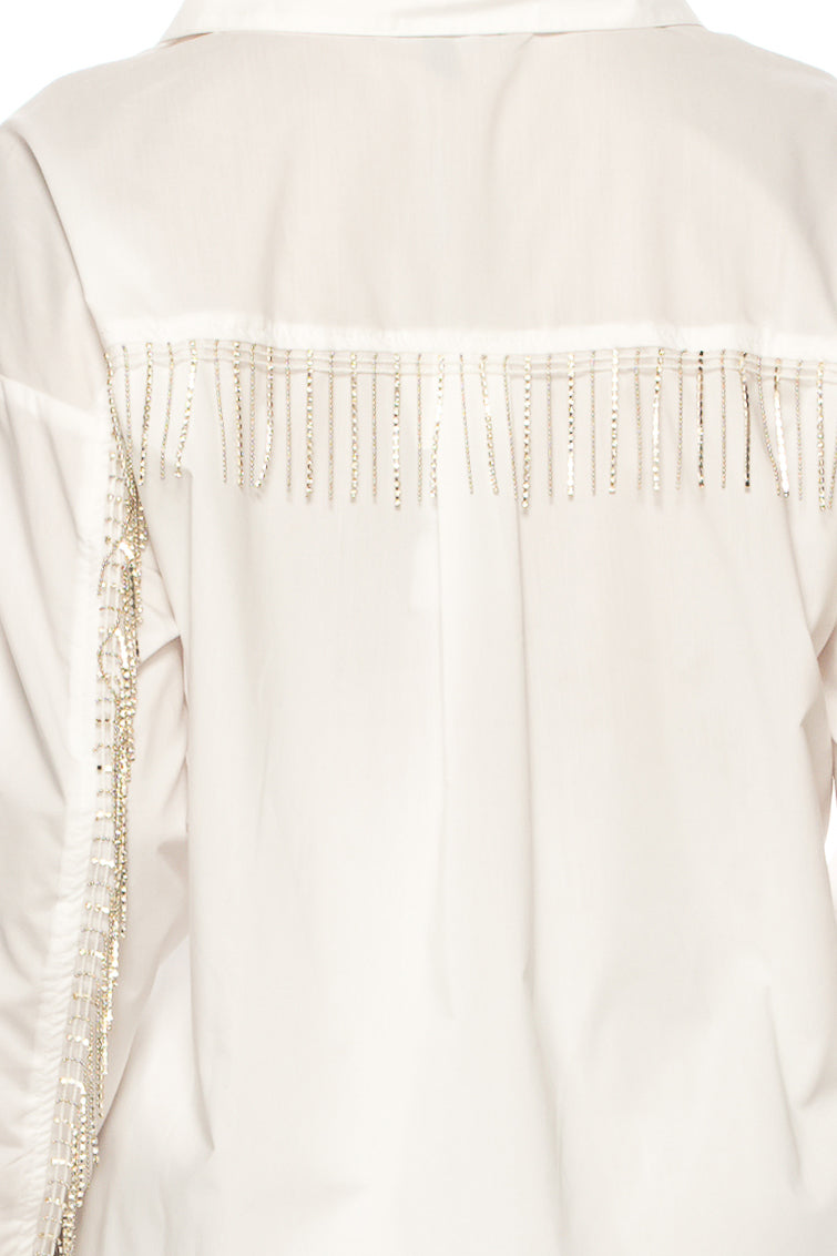 Grand & Greene Long Embellished Fringe Sleeve Top