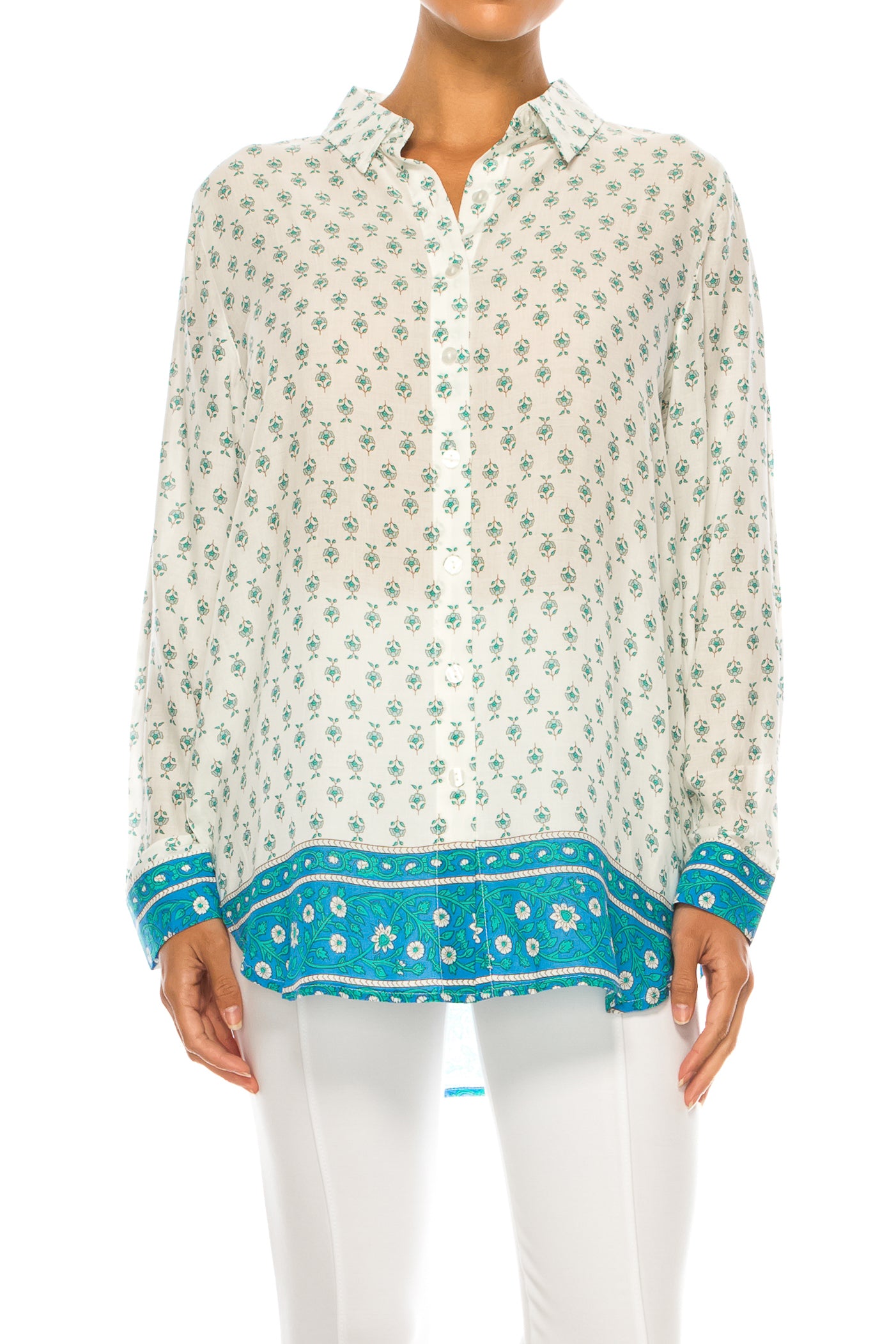 Grand & Greene Floral Button Down Long Sleeve Top