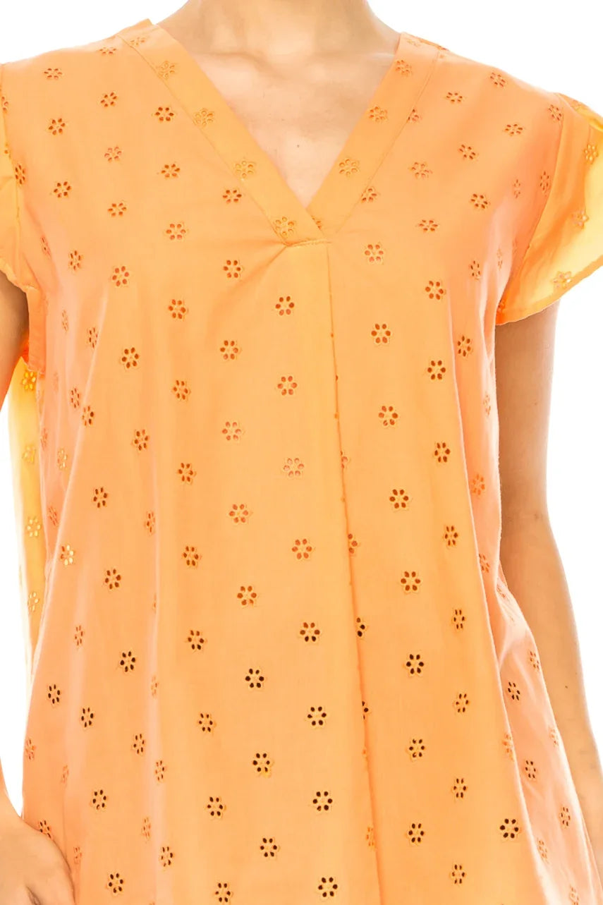 Grand & Greene Floral Eyelet Cap Sleeve Top