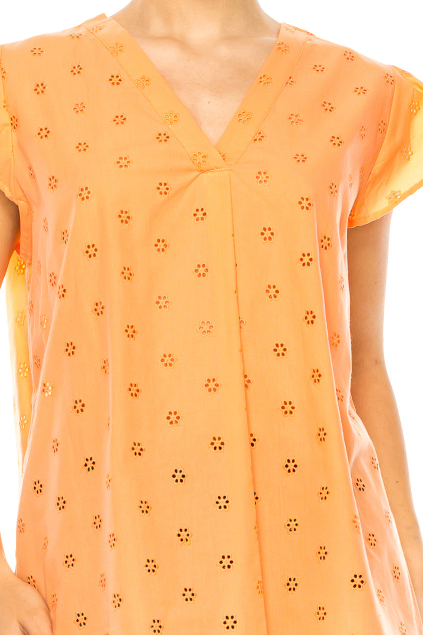 Grand & Greene Floral Eyelet Cap Sleeve Top