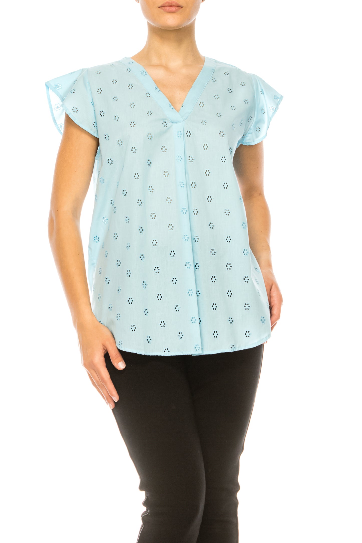 Grand & Greene Floral Eyelet Cap Sleeve Top