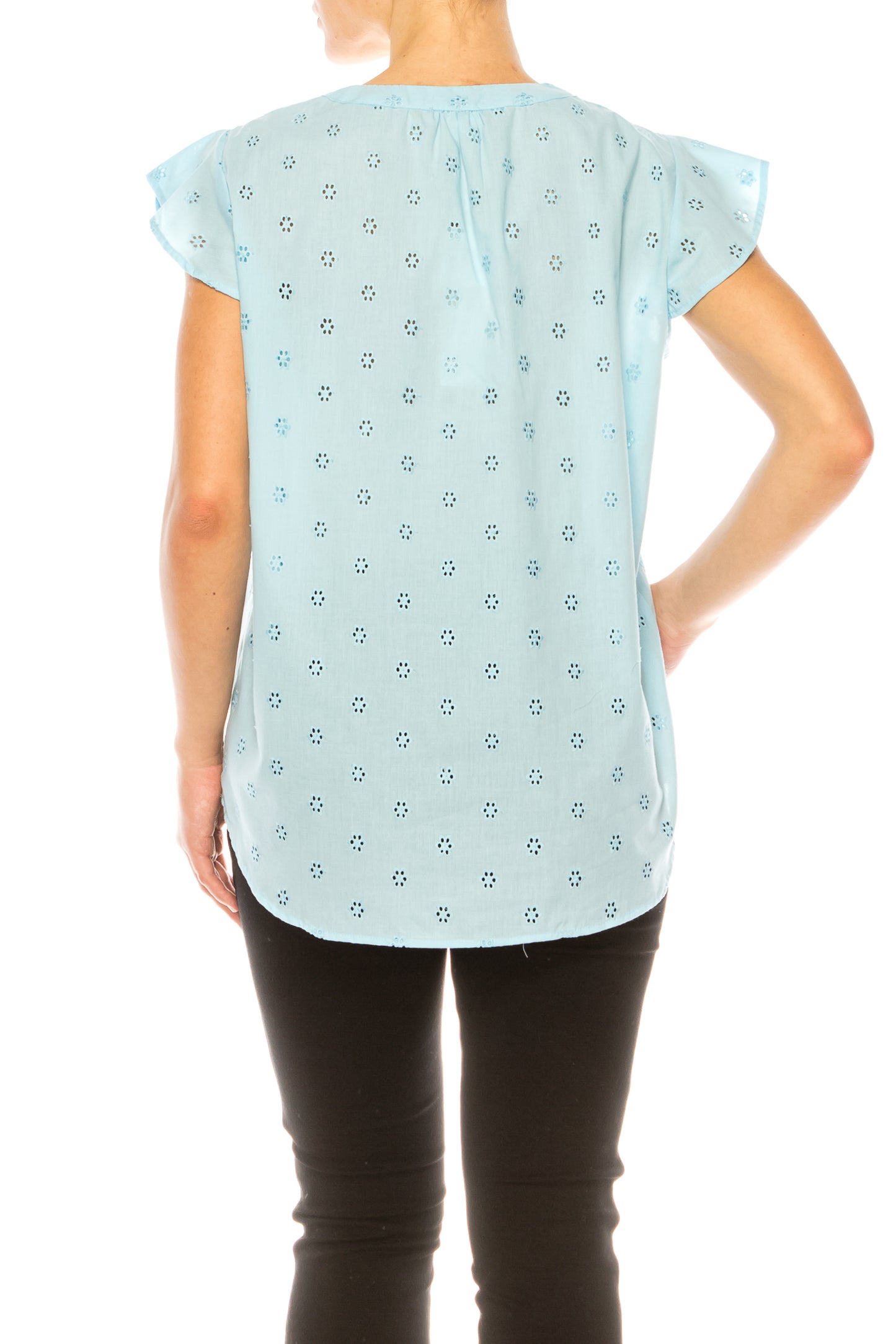 Grand & Greene Floral Eyelet Cap Sleeve Top