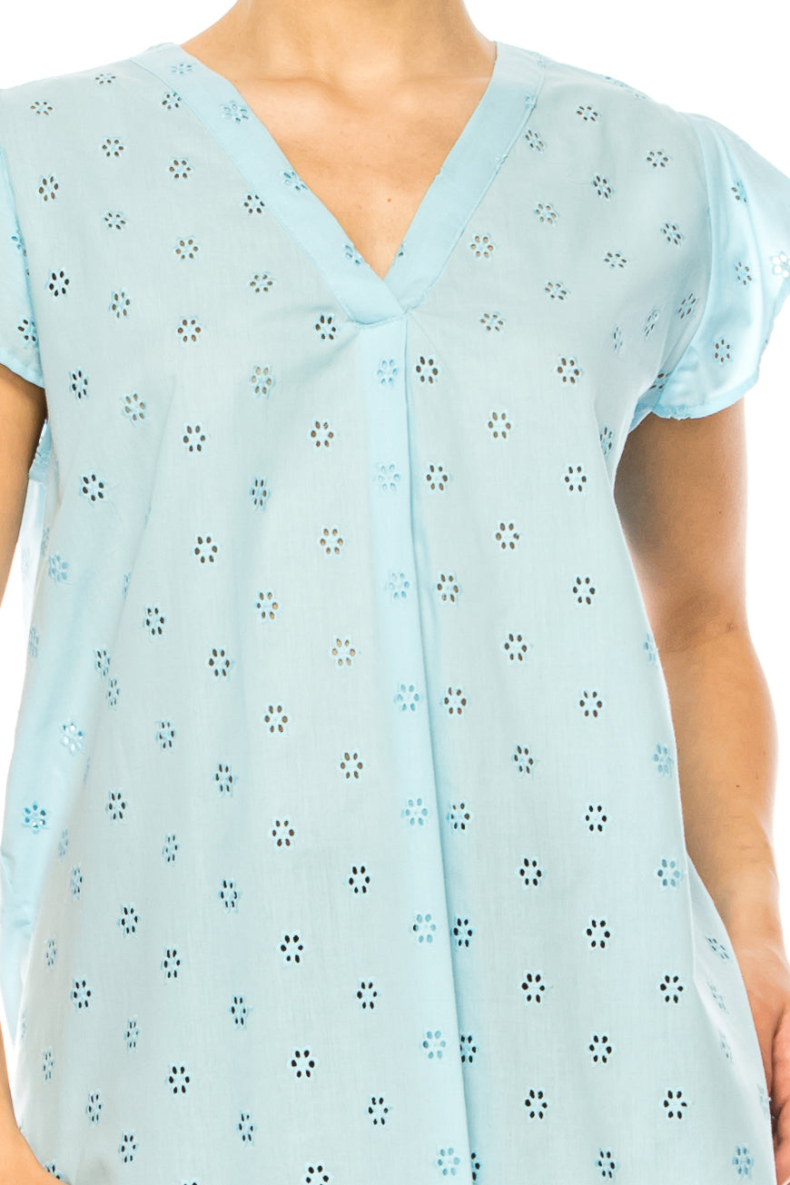 Grand & Greene Floral Eyelet Cap Sleeve Top