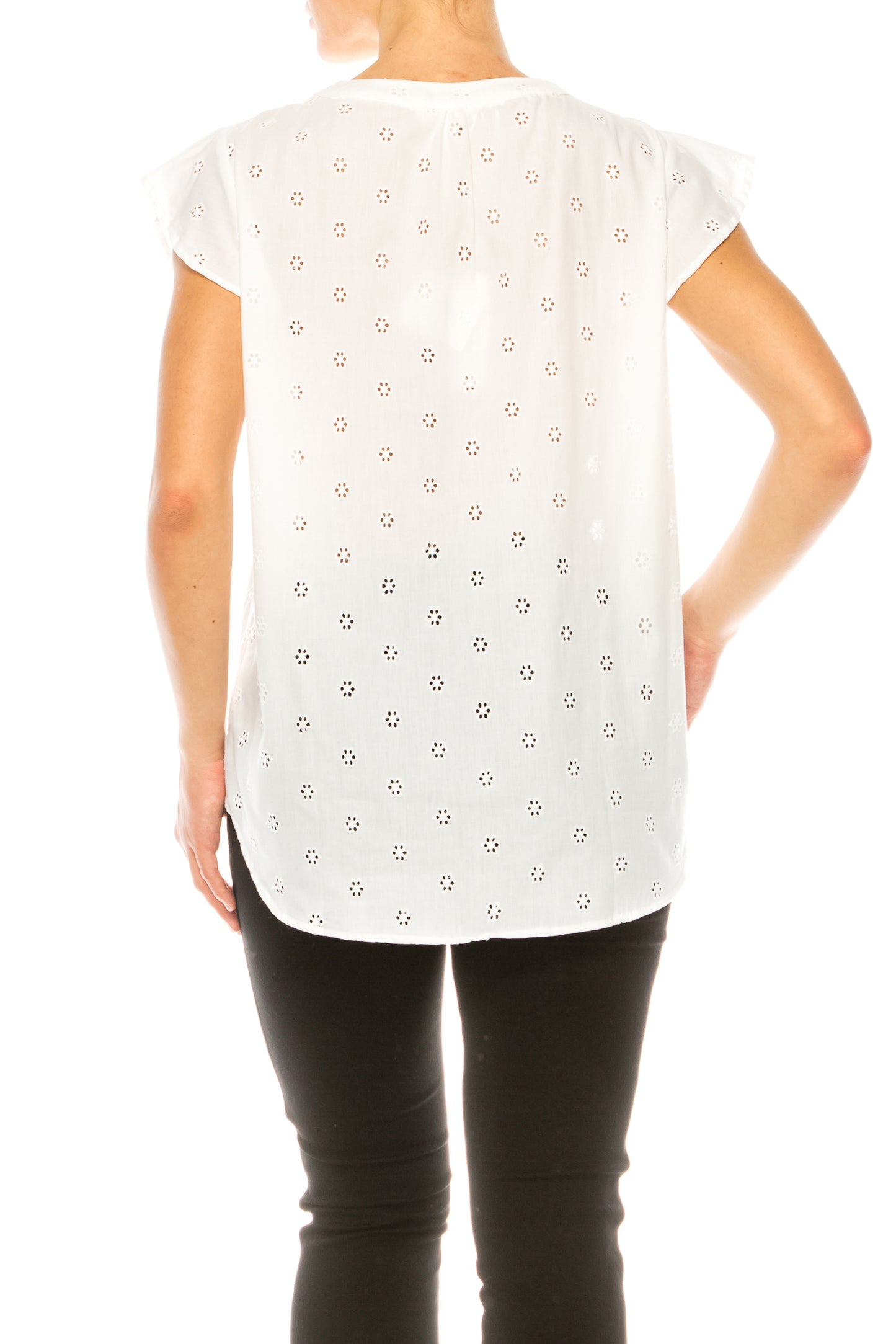 Grand & Greene Floral Eyelet Cap Sleeve Top