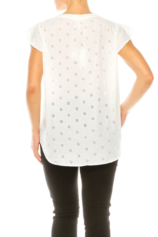 Grand & Greene Floral Eyelet Cap Sleeve Top