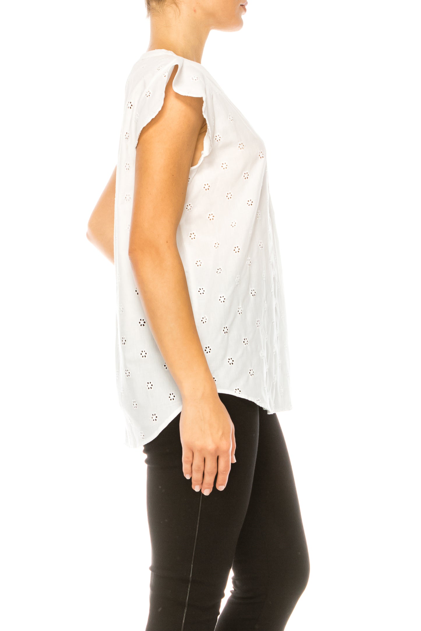 Grand & Greene Floral Eyelet Cap Sleeve Top