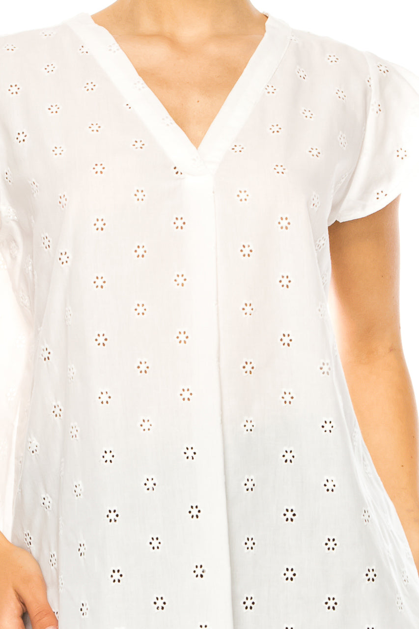 Grand & Greene Floral Eyelet Cap Sleeve Top