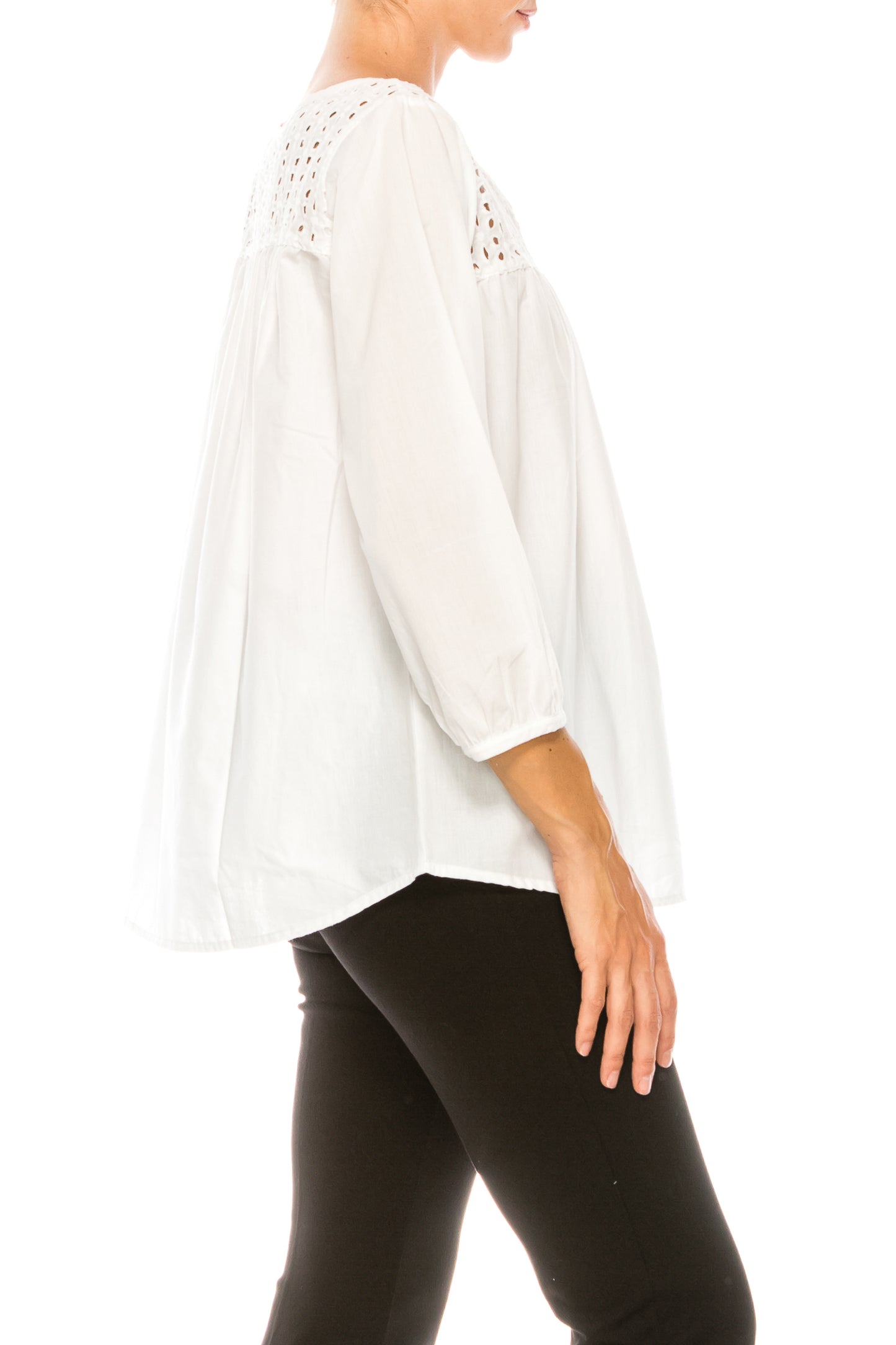Grand & Greene Eyelet Split Neck Swing Top