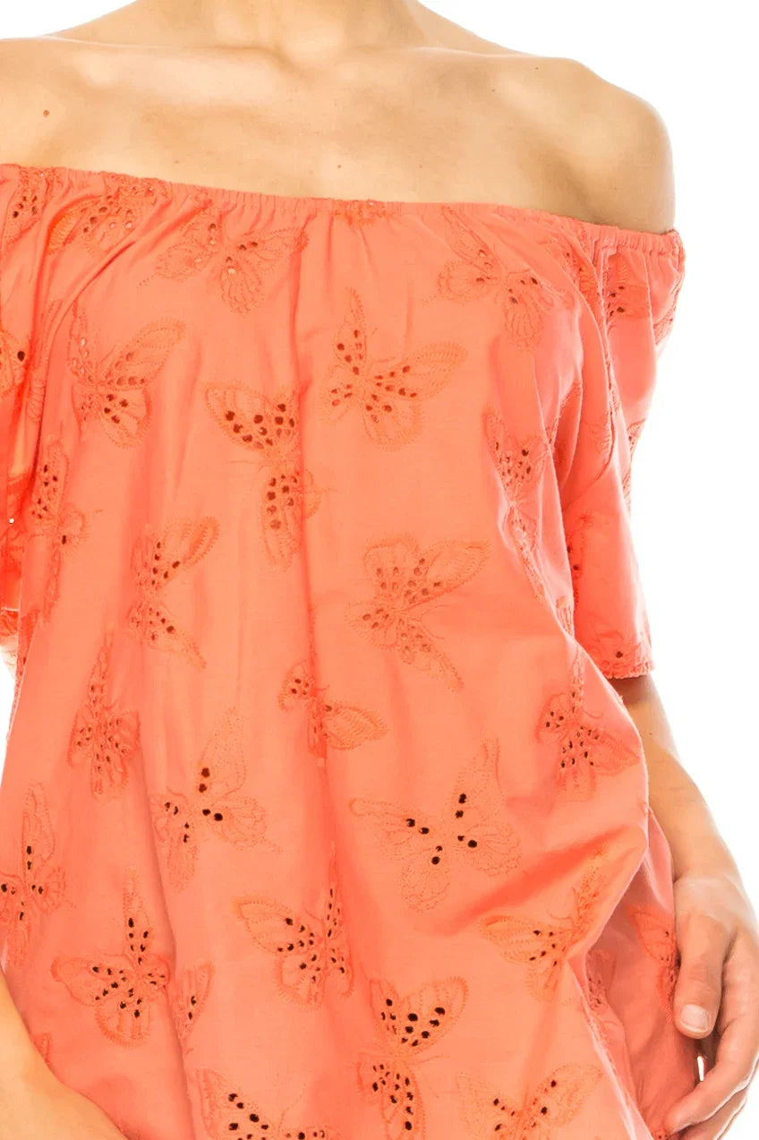 Grand & Greene Butterfly Eyelet Short Sleeve Top