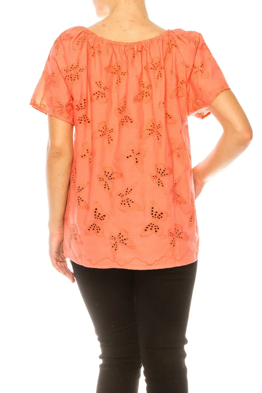 Grand & Greene Butterfly Eyelet Short Sleeve Top