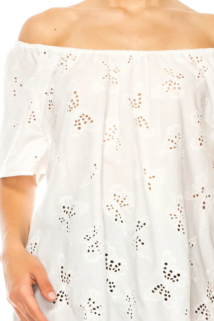 Grand & Greene Butterfly Eyelet Short Sleeve Top