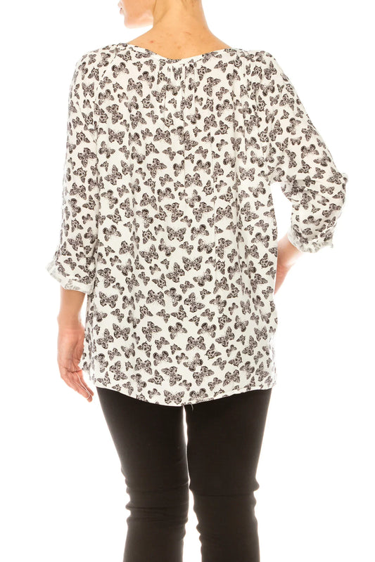 Grand & Greene Butterfly Print 3/4 Sleeve Top
