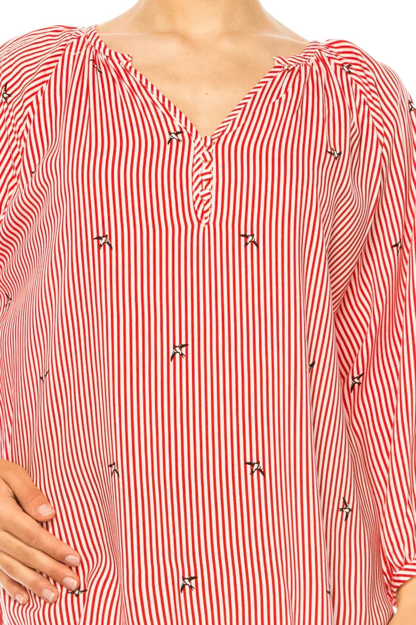 Grand & Greene Striped Bird Print Pullover Top
