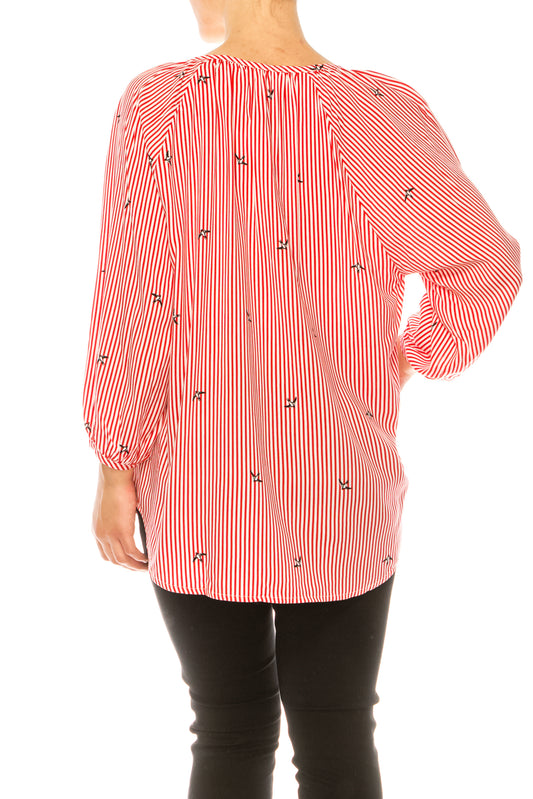 Grand & Greene Striped Bird Print Pullover Top