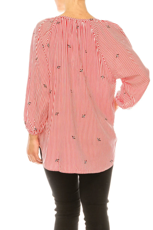 Grand & Greene Striped Bird Print Pullover Top