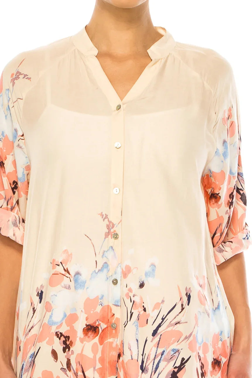 Grand & Greene 3/4 Sleeve Button Down Floral Top