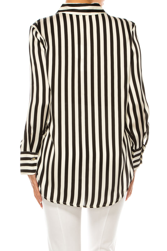 Hester & Orchard Long Sleeve Striped Button-Up Top