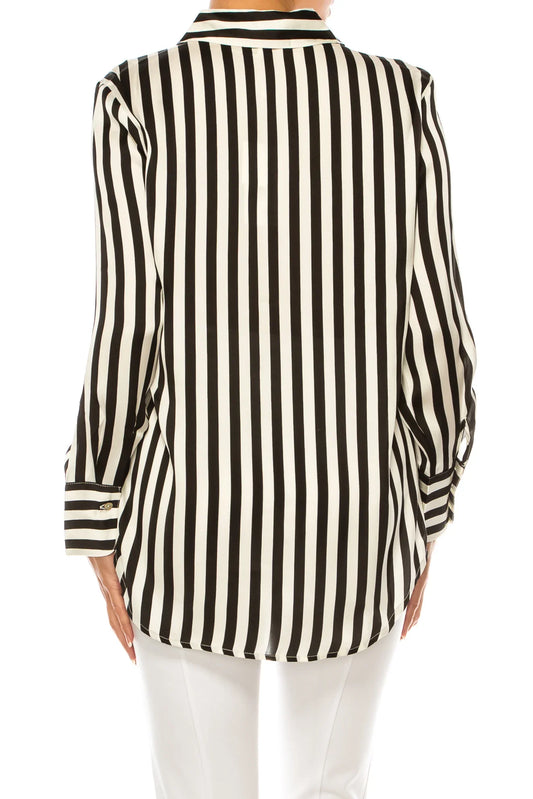Hester & Orchard Long Sleeve Striped Button-Up Top