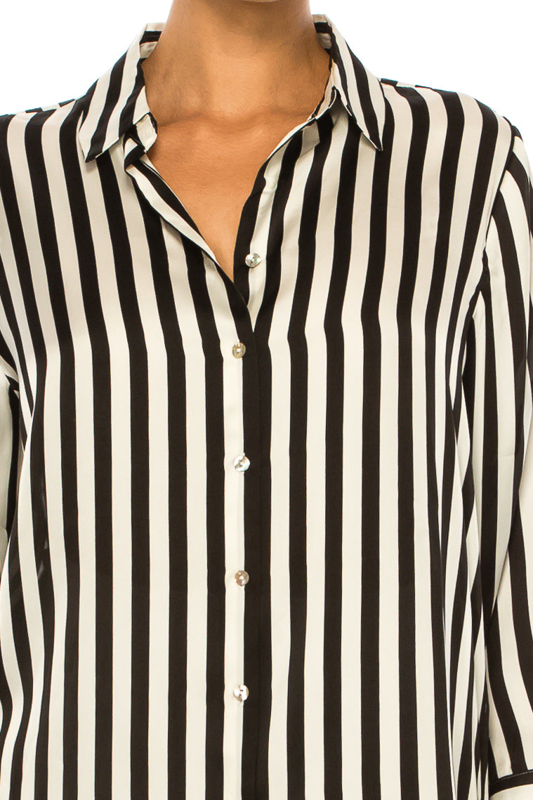 Hester & Orchard Long Sleeve Striped Button-Up Top