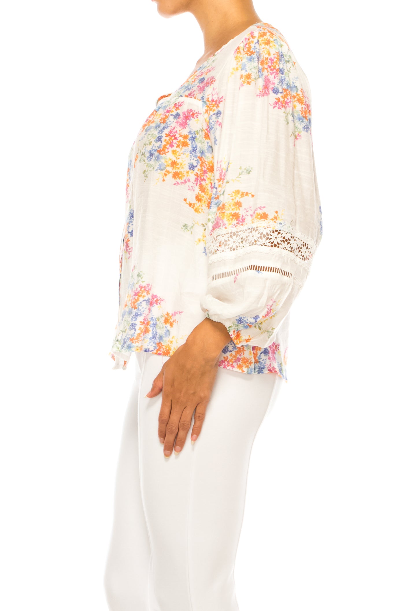 Hope & Harlow Printed Long Sleeve Peasant Top