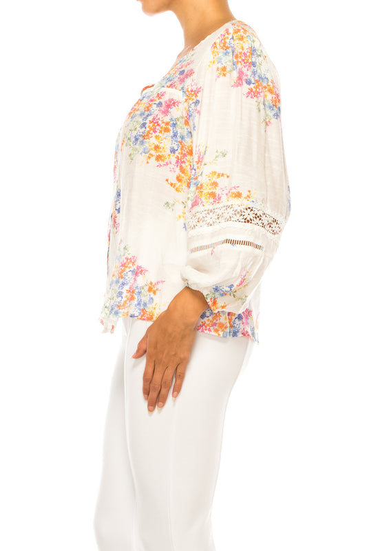 Hope & Harlow Printed Long Sleeve Peasant Top