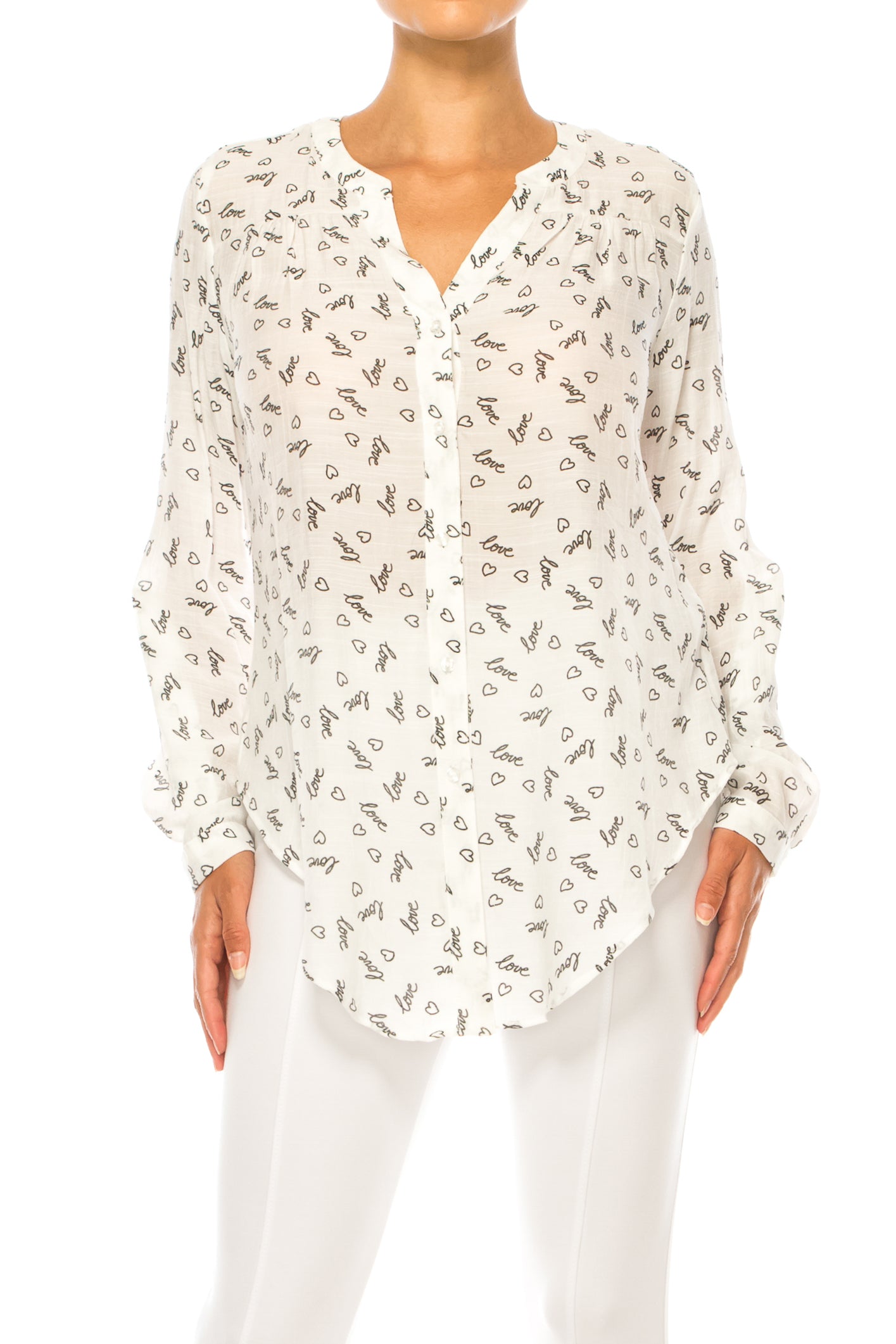 Hope & Harlow Printed Button Down Top