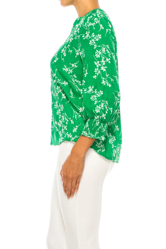 Hope & Harlow Flower Print 3/4 Sleeve Top