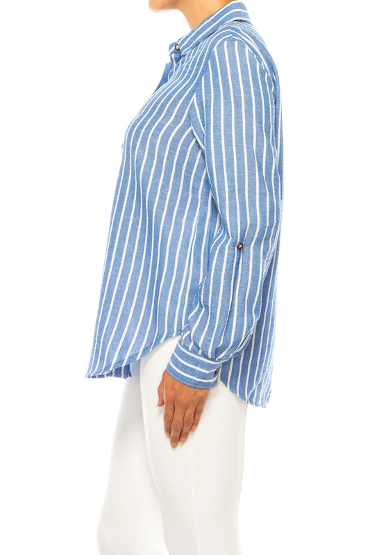 Hope & Harlow Stripe Collared Button Down Top