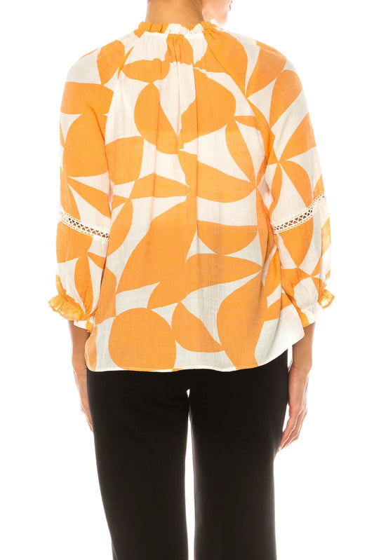 Hope & Harlow 3/4 Embroidered Sleeve Peasant Top