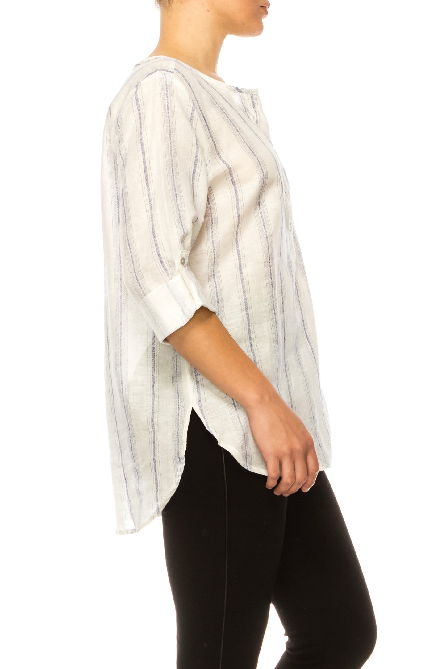 Hester & Orchard Striped Print Split Neck Top