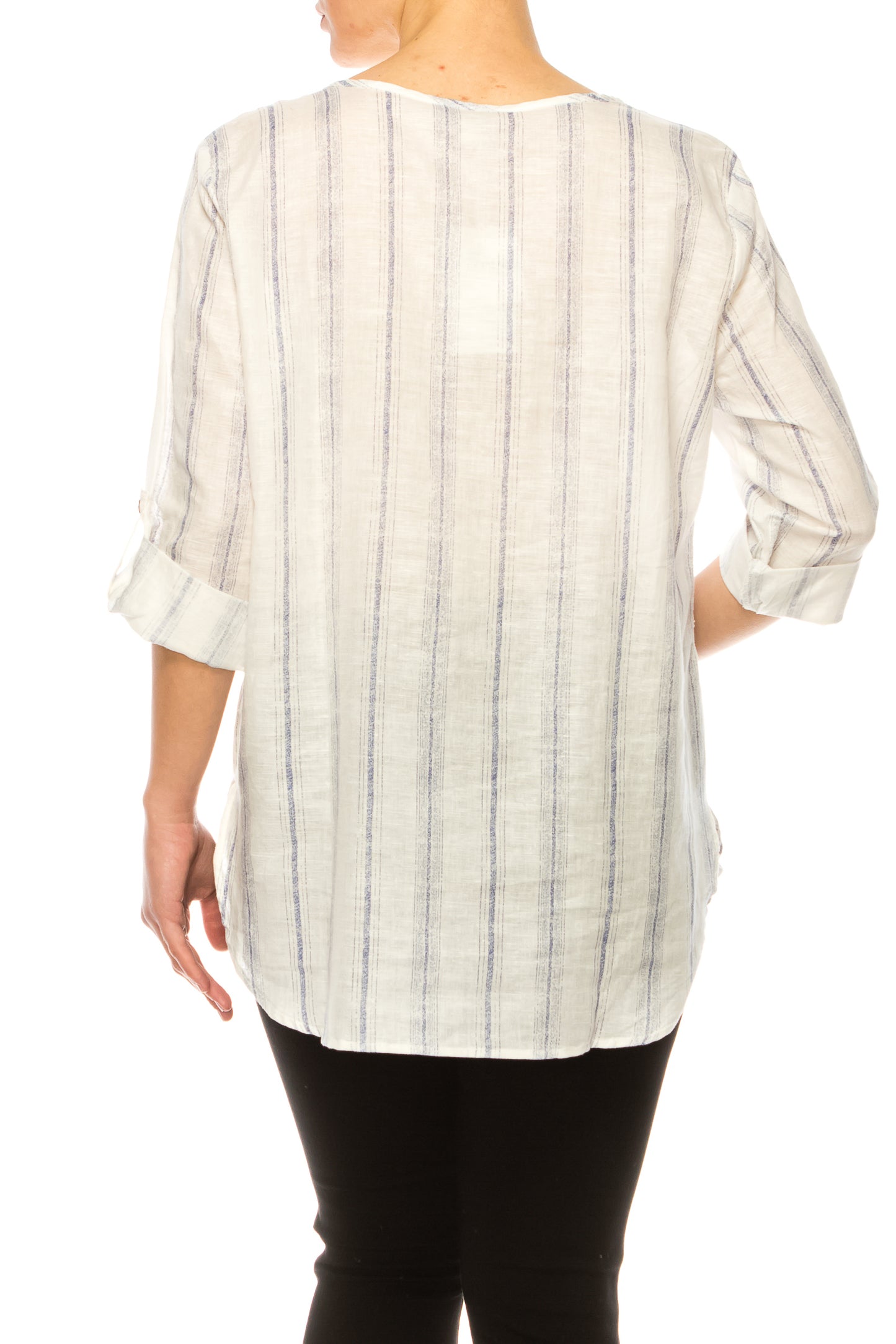 Hester & Orchard Striped Print Split Neck Top