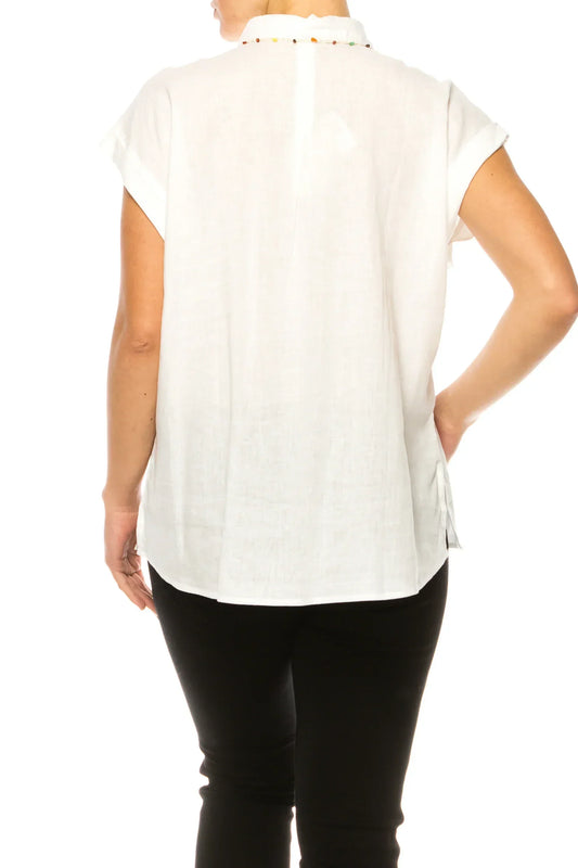 Hester & Orchard Beaded Collar Dolman Style Top