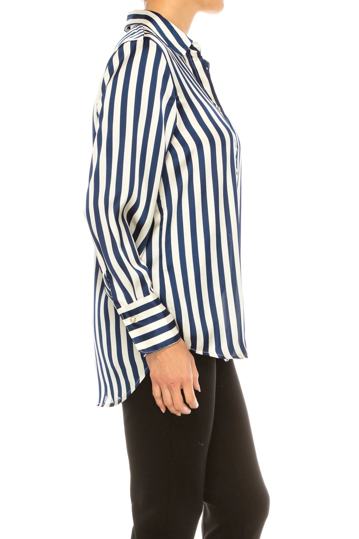 Hester & Orchard Long Sleeve Striped Button-Up Top