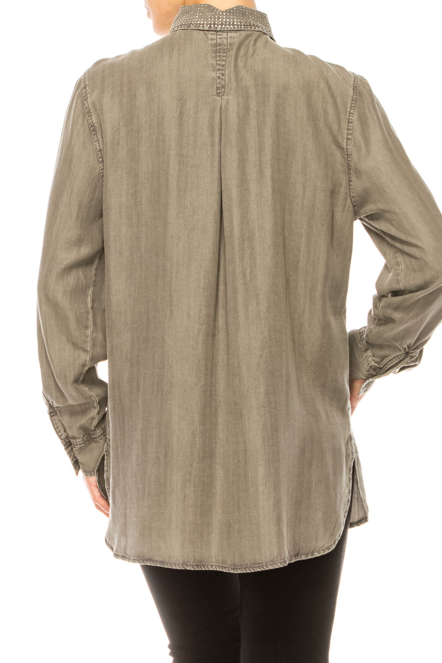 Hester & Orchard Long Sleeve Rhinestone Collar Top