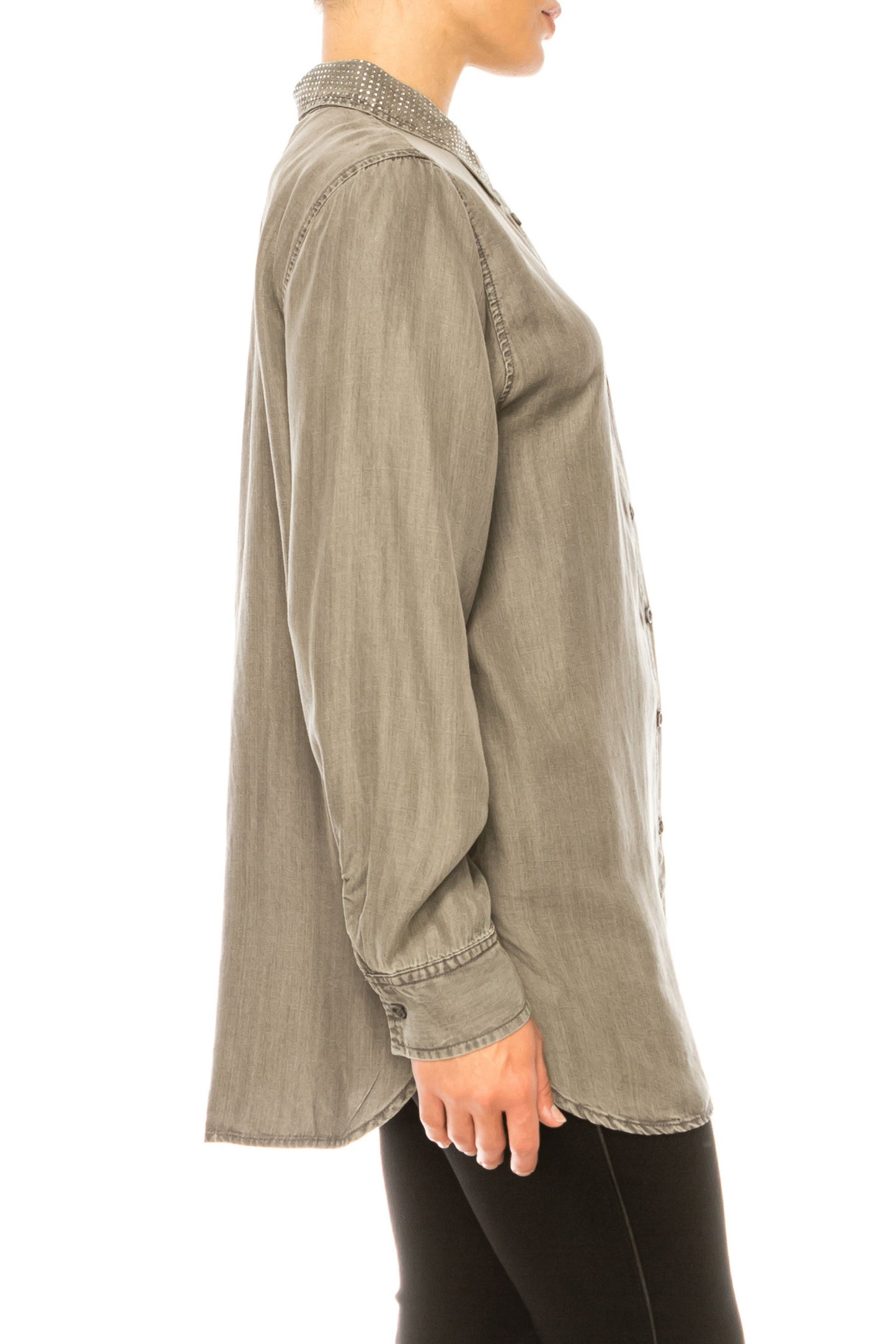 Hester & Orchard Long Sleeve Rhinestone Collar Top
