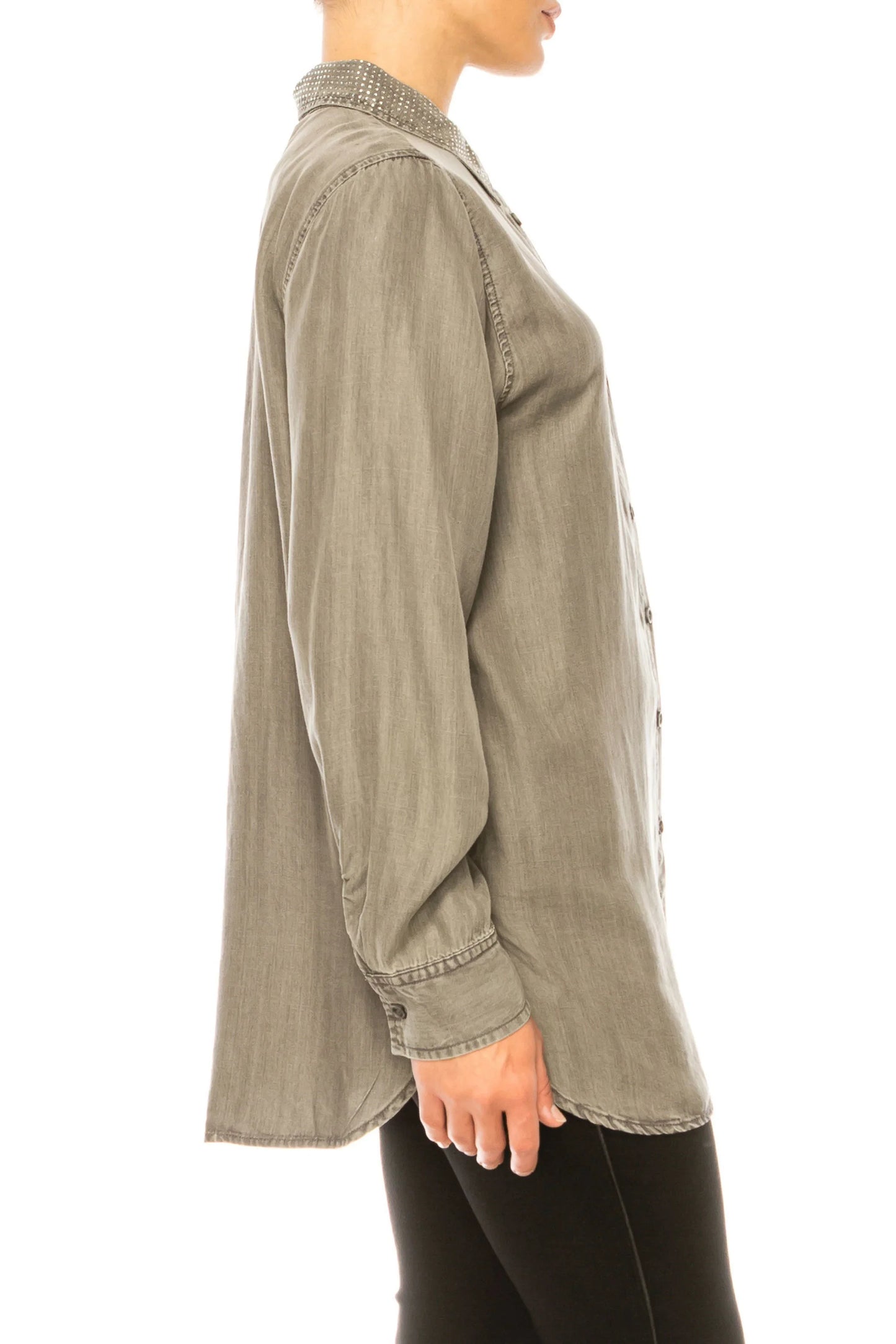 Hester & Orchard Long Sleeve Rhinestone Collar Top