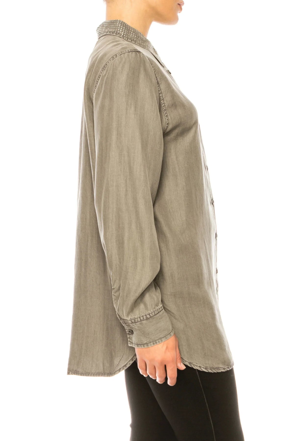 Hester & Orchard Long Sleeve Rhinestone Collar Top