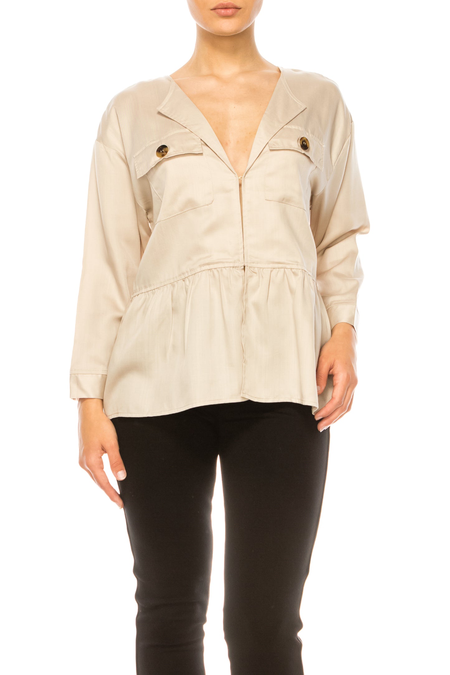 Hester & Orchard Long Sleeve Peplum Jacket Top