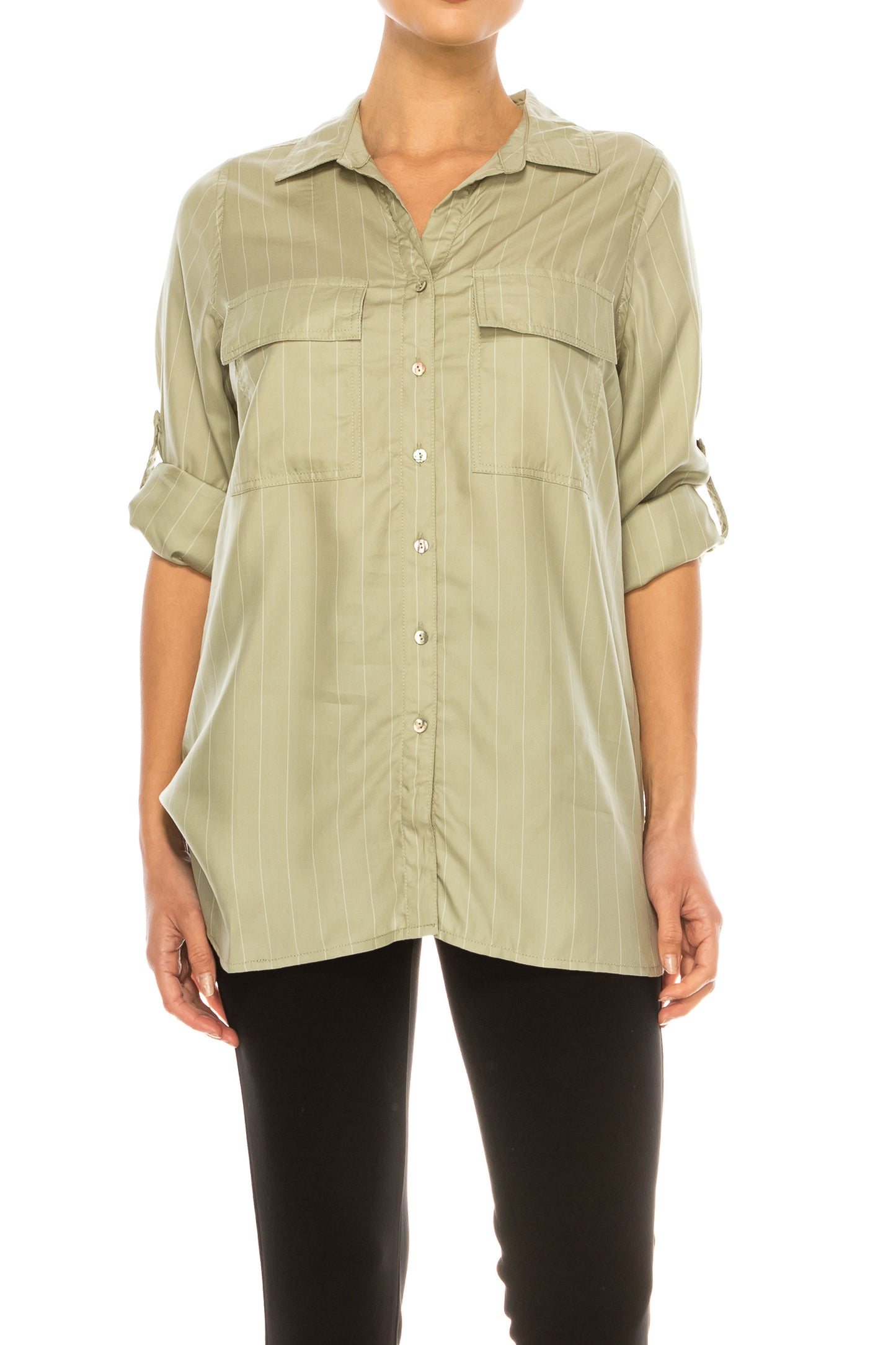 Hester & Orchard Adjustable-Sleeve Button-Down Top