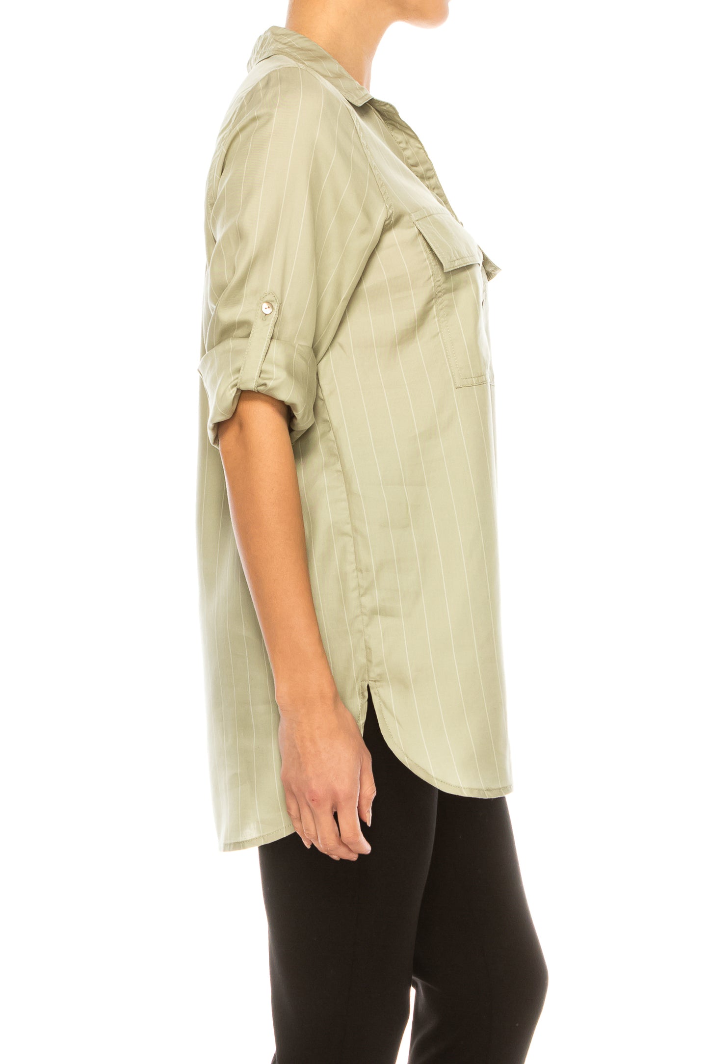 Hester & Orchard Adjustable-Sleeve Button-Down Top