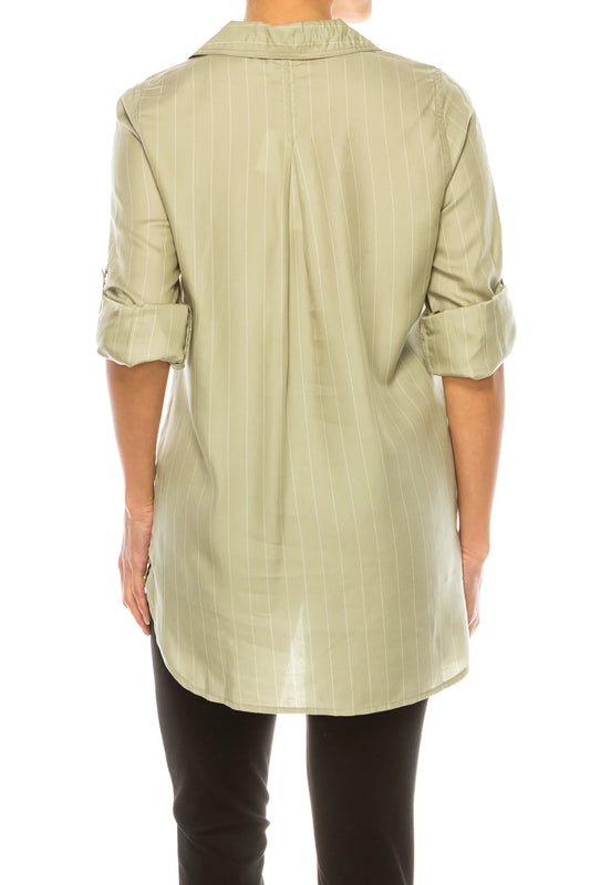 Hester & Orchard Adjustable-Sleeve Button-Down Top