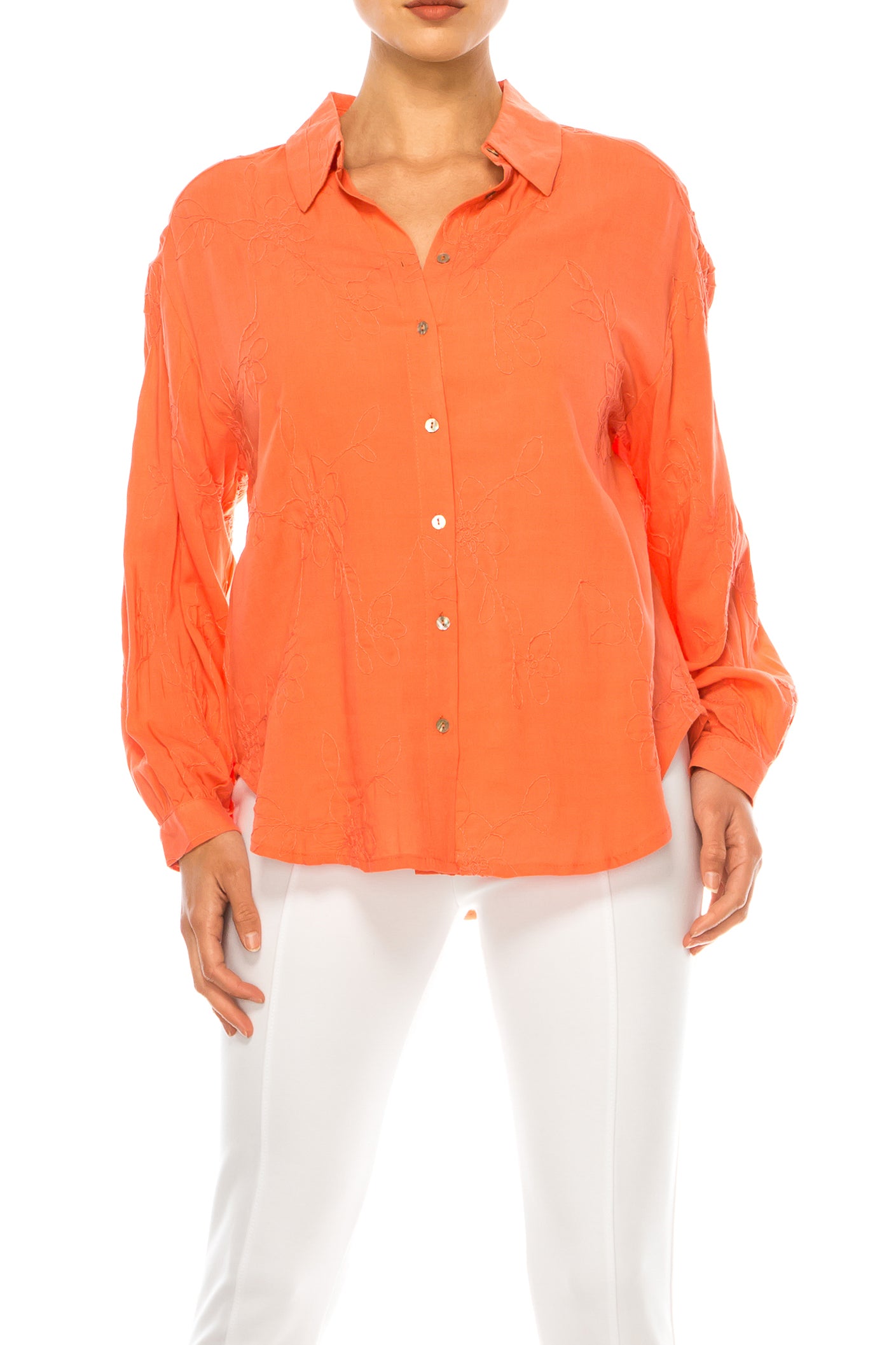 Hester & Orchard Floral Embroidered Collared Shirt