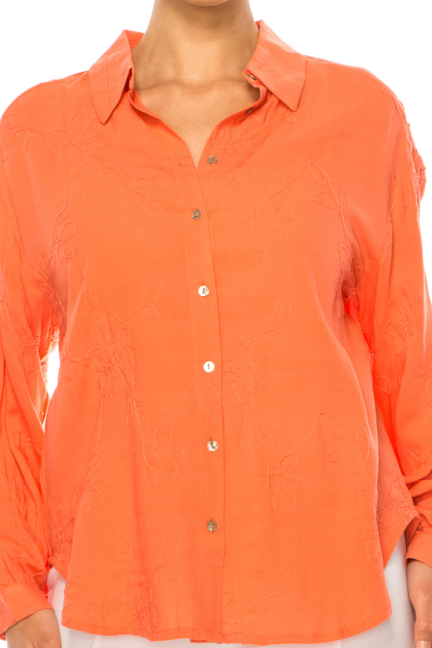 Hester & Orchard Floral Embroidered Collared Shirt