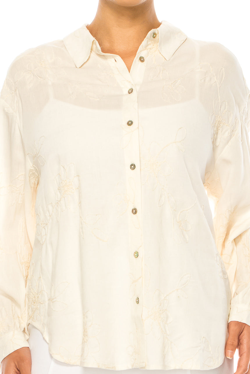 Hester & Orchard Floral Embroidered Collared Shirt