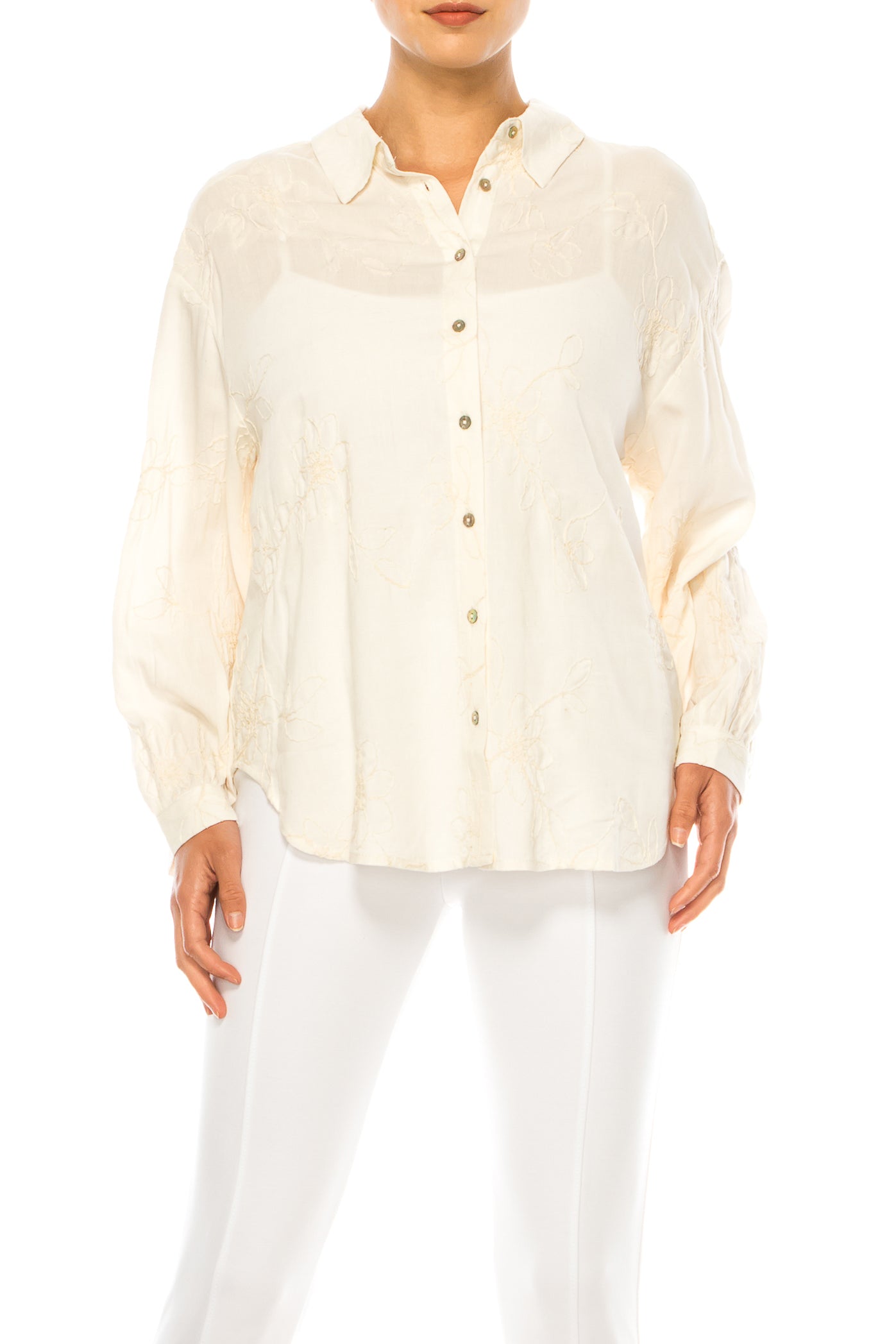 Hester & Orchard Floral Embroidered Collared Shirt