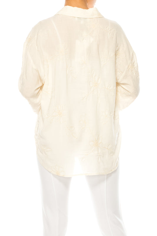 Hester & Orchard Floral Embroidered Collared Shirt