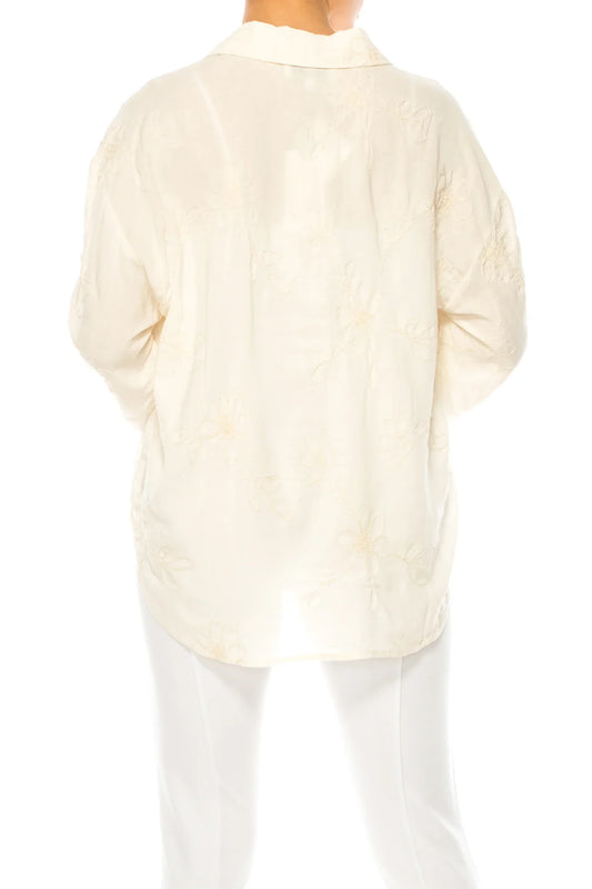 Hester & Orchard Floral Embroidered Collared Shirt